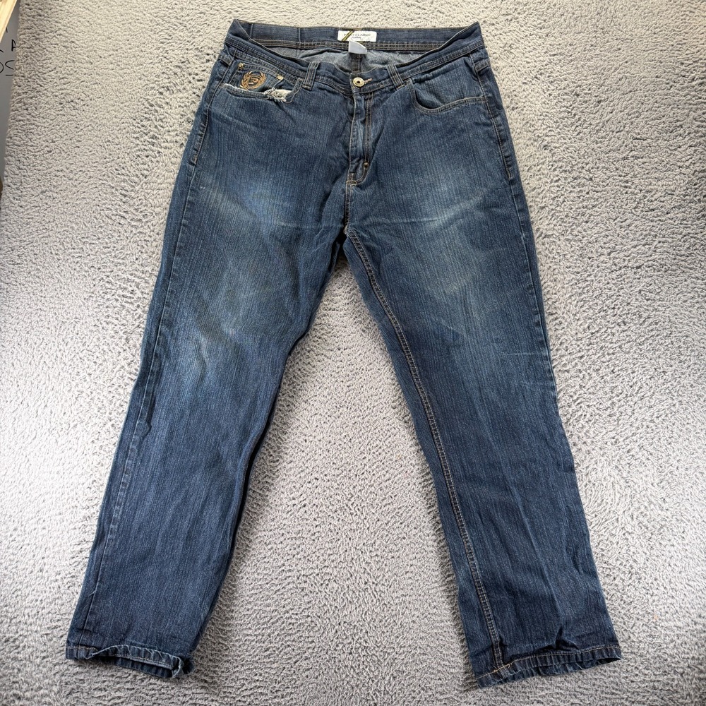 Vintage Phat Jeans Mens 36x32 Blue Cotton Denim Straight Leg Baggy Classic Faded